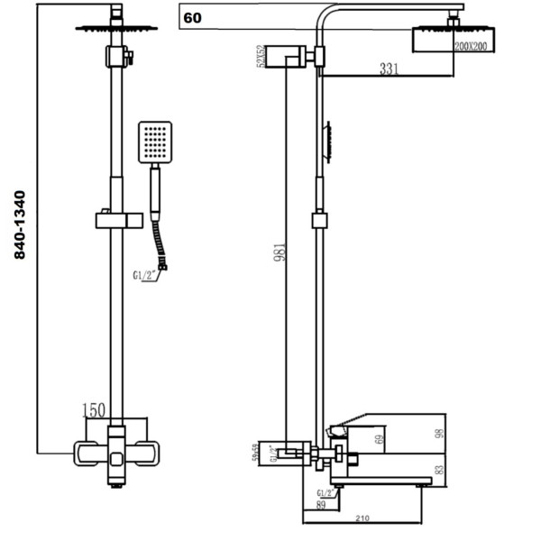 Душевая система Fmark FS8145-35H, черный. Фото 2