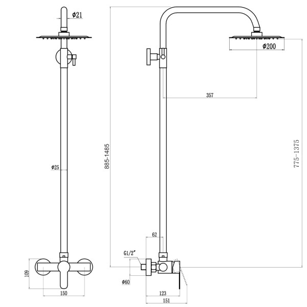 Душевая система Fmark FS8205, сатин. Фото 2