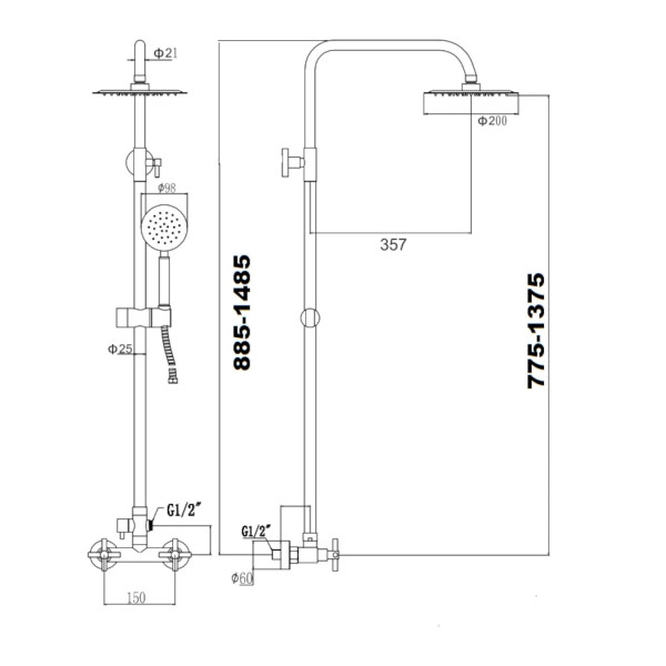 Душевая система Fmark FS8435, сатин. Фото 2