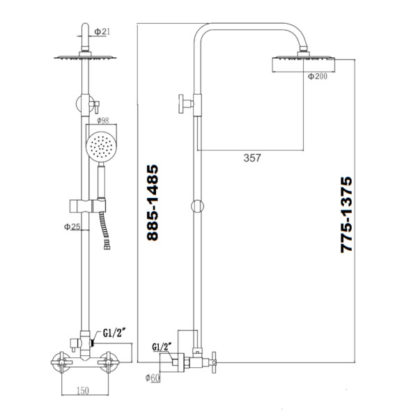 Душевая система Fmark FS8435H, черный. Фото 2