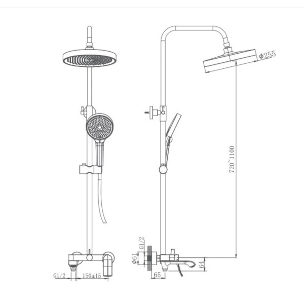 Душевая система Haiba HB24553-3, оружейная сталь. Фото 2