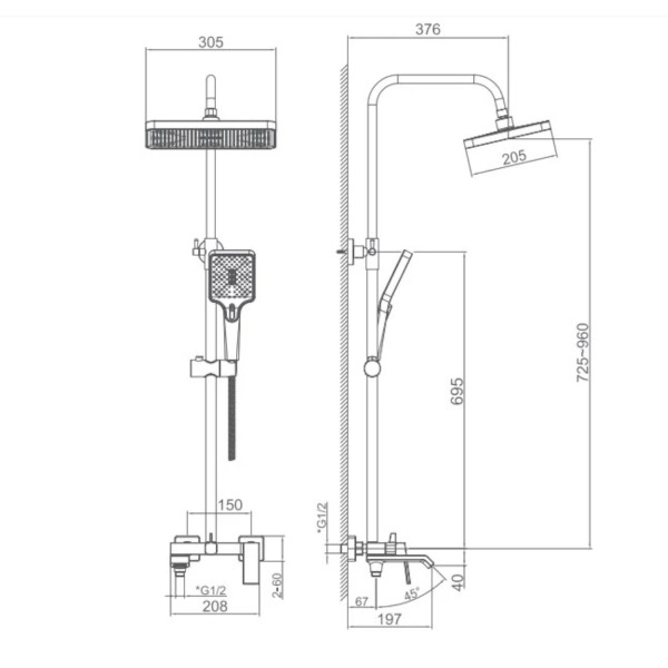 Душевая система Haiba HB24575-5, брашированное золото. Фото 2