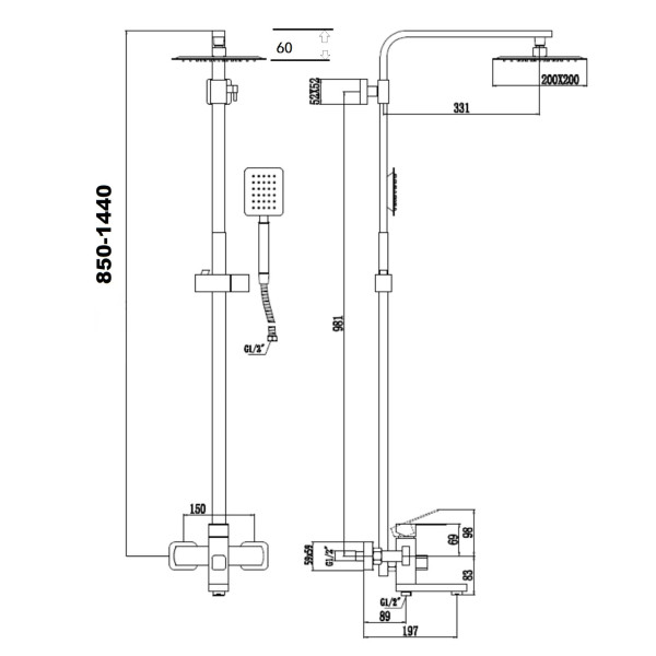 Душевая система из нержавеющей стали Savol S-SUS5001, сатин. Фото 2
