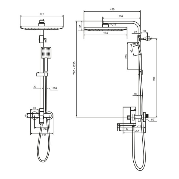 Душевая система Maretti Project Black PB21RYN56, черный. Фото 2