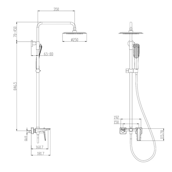 Душевая система OLIVE S VIAR 28511VRGM, оружейная сталь. Фото 2