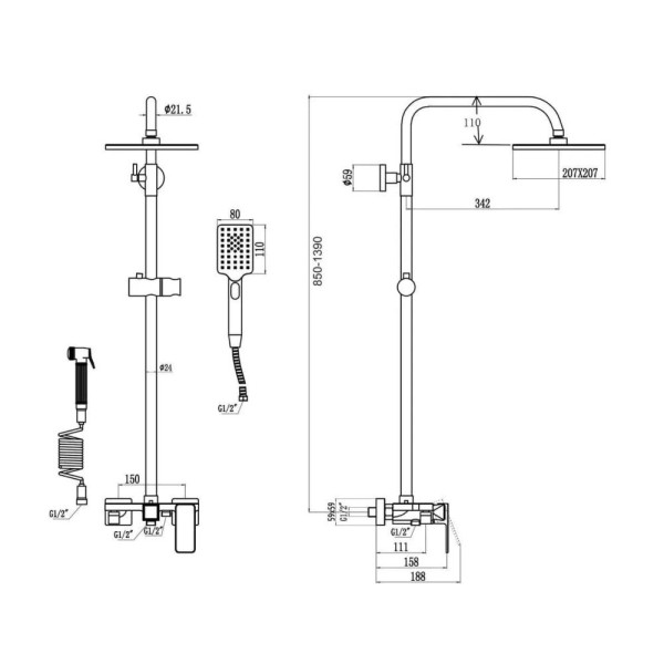 Душевая система с гигиеническим душем D-Lin D10A13, хром. Фото 2