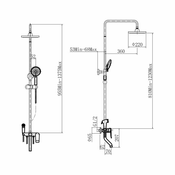 Душевая система с гигиеническим душем Plstart PL2403-7, чёрный. Фото 2