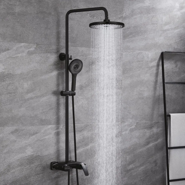 Душевая система с каскадным изливом Rose R1136H, черный. Фото 3