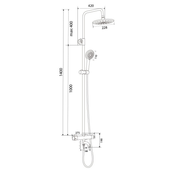 Душевая система с термостатом Olive s TERMO 34511TM, хром. Фото 2