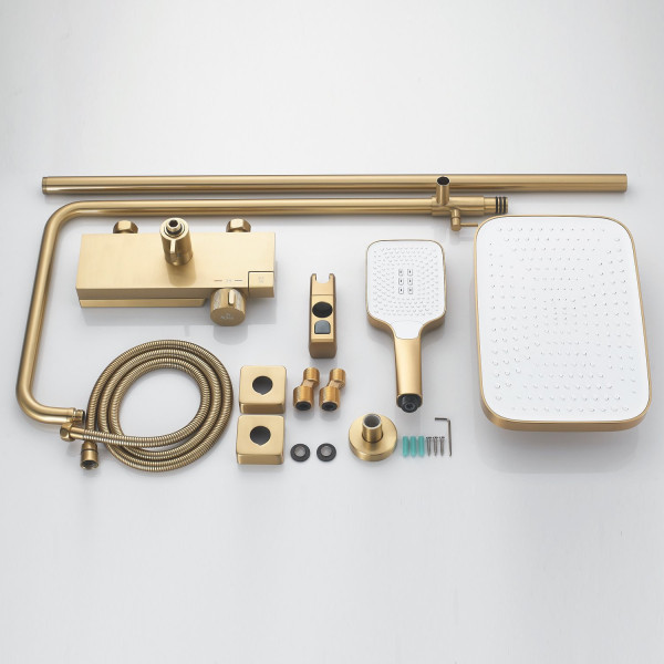 Душевая система с термостатом Rose R1896G, золотой сатин. Фото 3