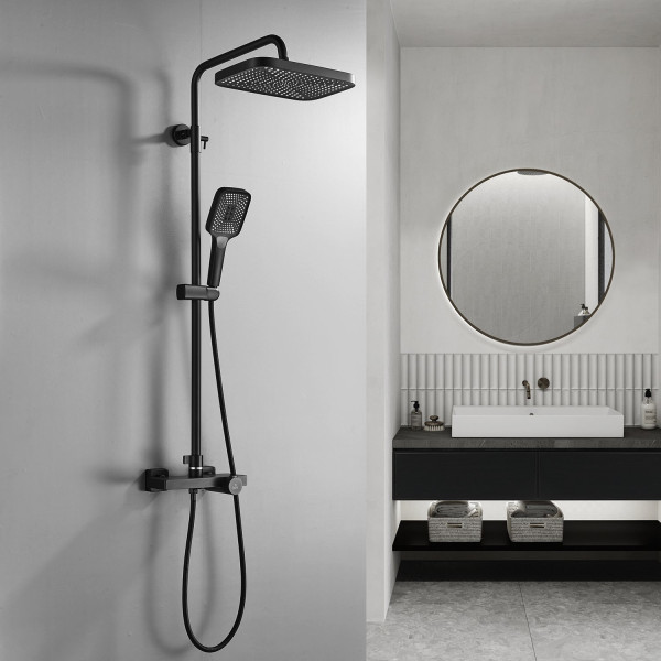 Душевая система с термостатом Rose R1896H-6, черный. Фото 3