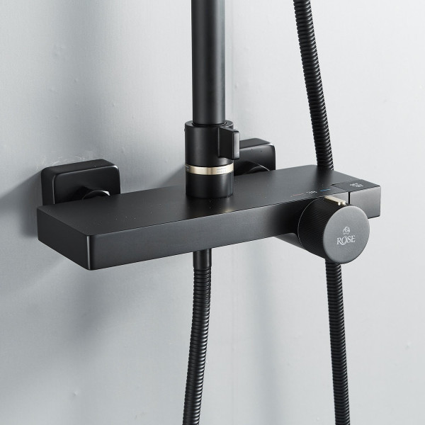 Душевая система с термостатом Rose R1896H-6, черный. Фото 5
