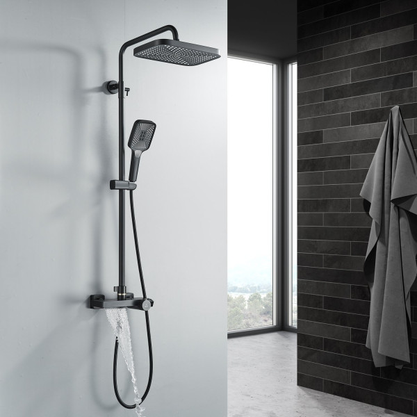 Душевая система с термостатом Rose R1896H-6, черный. Фото 7
