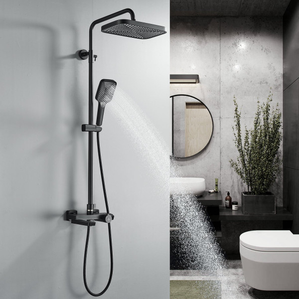 Душевая система с термостатом Rose R1896H, черный. Фото 7