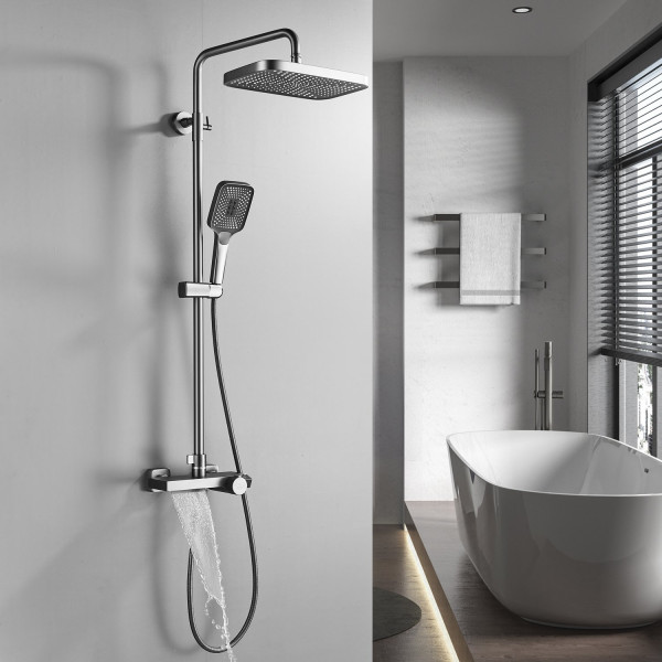 Душевая система с термостатом Rose R1896T-6, пепельный. Фото 4