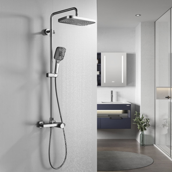 Душевая система с термостатом Rose R1896T-6, пепельный. Фото 5