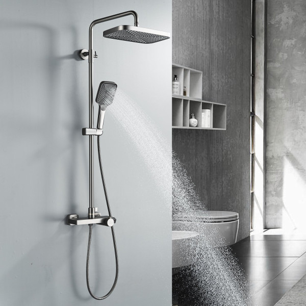 Душевая система с термостатом Rose R1896T-6, пепельный. Фото 6