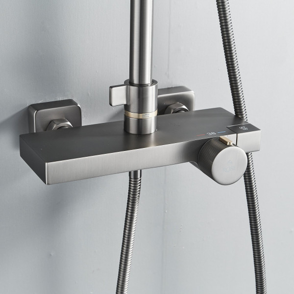 Душевая система с термостатом Rose R1896T-6, пепельный. Фото 7