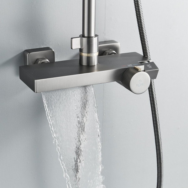 Душевая система с термостатом Rose R1896T-6, пепельный. Фото 8