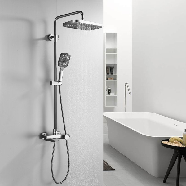 Душевая система с термостатом Rose R1896T, пепельный. Фото 4