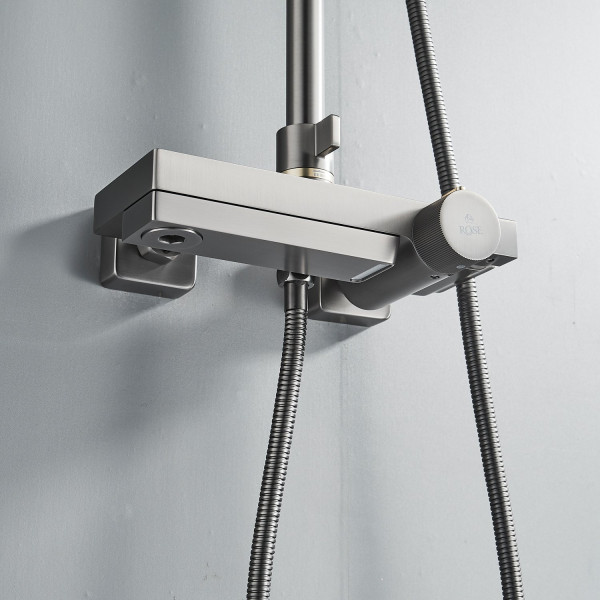 Душевая система с термостатом Rose R1896T, пепельный. Фото 8