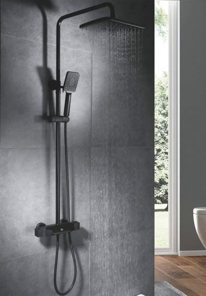 Душевая система с термостатом Rose R3736H, черный. Фото 3