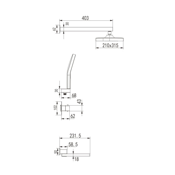 Душевая система с термостатом встраиваемая Rose R1095, хром. Фото 2