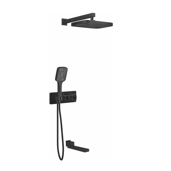Душевая система с термостатом встраиваемая Rose R1095H, черный. Фото 1