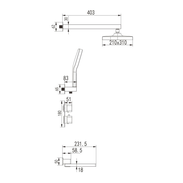 Душевая система с термостатом встраиваемая Rose R1595F, белый/хром. Фото 2