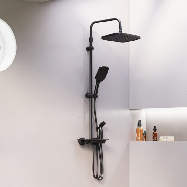 Душевая система с ванно-душевым термостатическим смесителем-полкой и гигиеническим душем. Фото 2