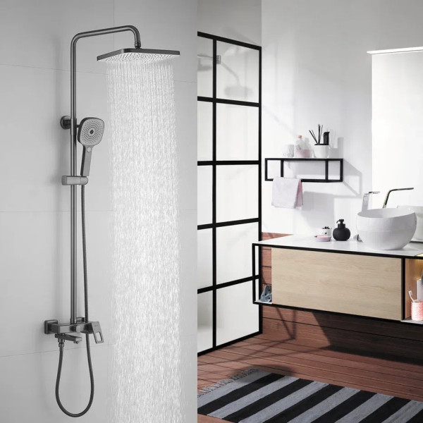 Душевая система Shevanik S8236T, оружейная сталь. Фото 3