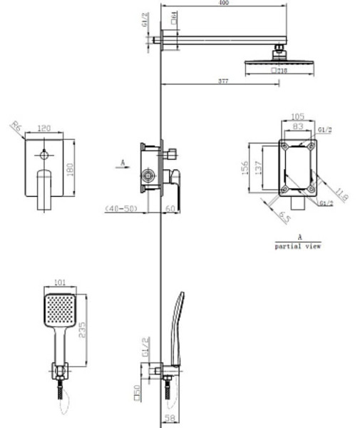 Душевая система скрытого монтажа 6в1 «Samara», арт. 6in1SMR, ESKO (старый арт 6in1 SQ). Фото 2
