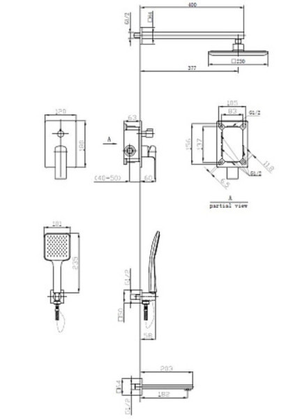 Душевая система скрытого монтажа 7в1 «Samara», арт. 7in1SMR, ESKO (старый арт 7in1 SQ). Фото 2