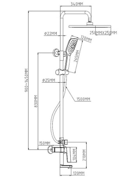 Душевая система со смесителем Eiger, арт. ST250EG, ESKO. Фото 1
