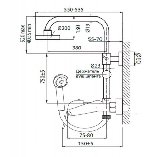 Душевая система ВАРИОН REGIA (арт.2680773) со стойкой,изливом,ручн.и верх.душем. Фото 1
