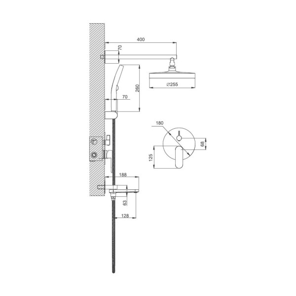 Душевая система встраиваемая BELZ B80713-3, оружейная сталь. Фото 2