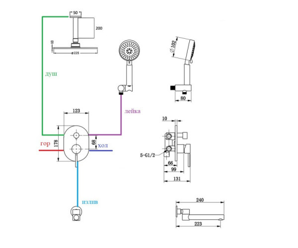 Душевая система встраиваемая Bronze de Luxe SCANDI 14582/1B, черный. Фото 2