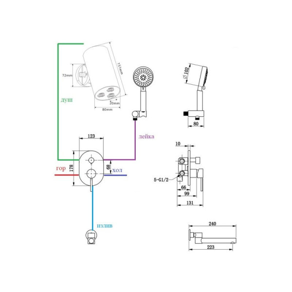 Душевая система встраиваемая Bronze de Luxe SCANDI 14582-501BR, бронза. Фото 2