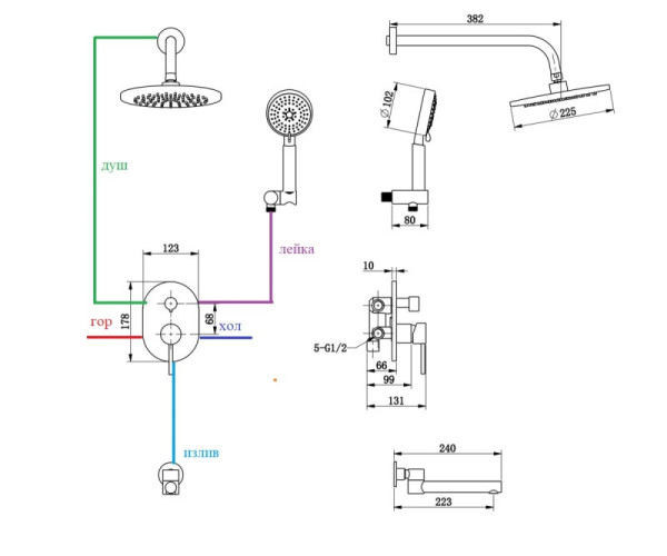 Душевая система встраиваемая Bronze de Luxe SCANDI 14582BR, бронза. Фото 2