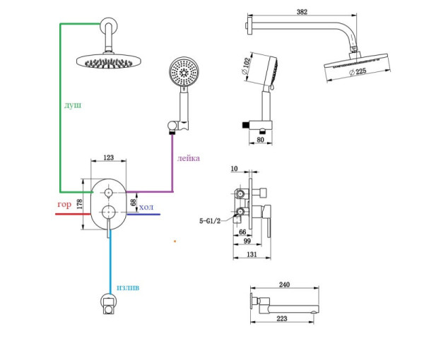 Душевая система встраиваемая Bronze de Luxe SCANDI 14582W, белый. Фото 2
