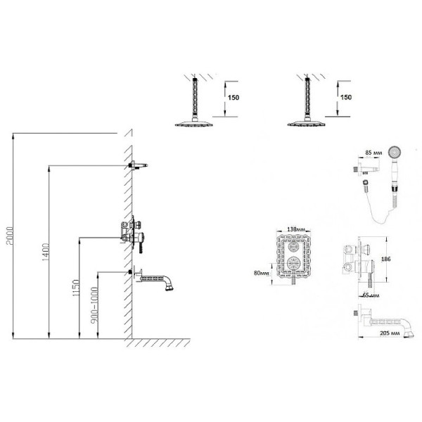 Душевая система встраиваемая Bronze de Luxe WINDSOR 10137/1R, бронза. Фото 2