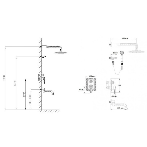 Душевая система встраиваемая Bronze de Luxe WINDSOR 10137DF, бронза. Фото 2