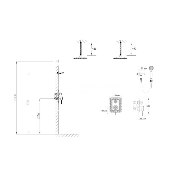 Душевая система встраиваемая Bronze de Luxe WINDSOR 10138/1F, бронза. Фото 2