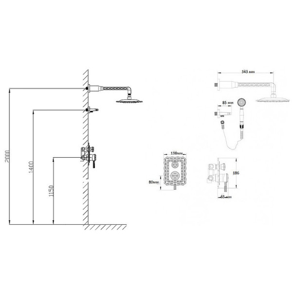Душевая система встраиваемая Bronze de Luxe WINDSOR 10138F, бронза. Фото 2