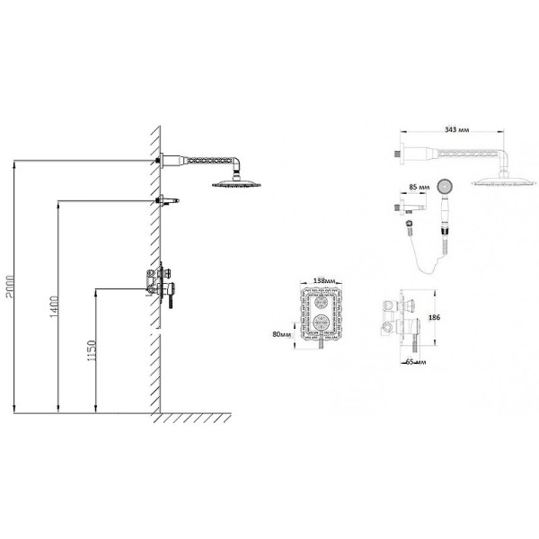 Душевая система встраиваемая Bronze de Luxe WINDSOR 10138R, бронза. Фото 2