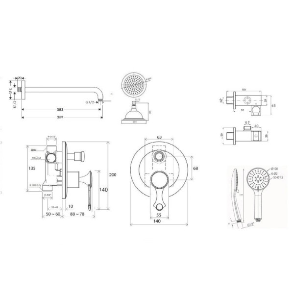 Душевая система встраиваемая Bronze de Luxe YASMINA NT800/B02-2, хром. Фото 2