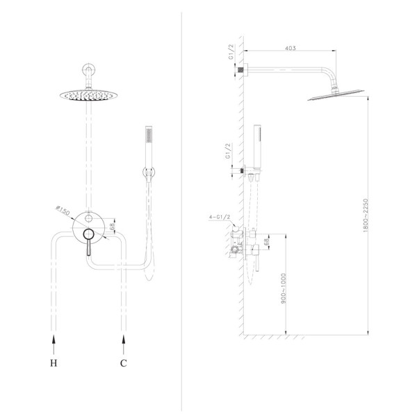 Душевая система встраиваемая Raiber RPG-005, золото. Фото 6