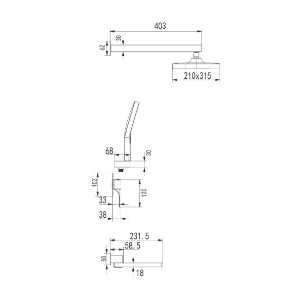 Душевая система встраиваемая Rose R1035T, пепельный. Фото 2