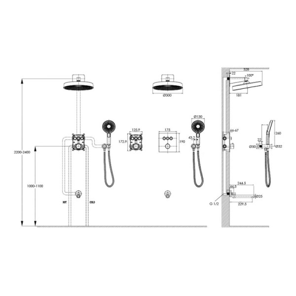 Душевая система встраиваемая с термостатом Bronze de Luxe OMG! 1011W, белый. Фото 2