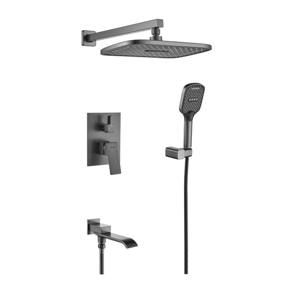 Душевая система встраиваемая Shevanik S4035T, оружейная сталь. Фото 1